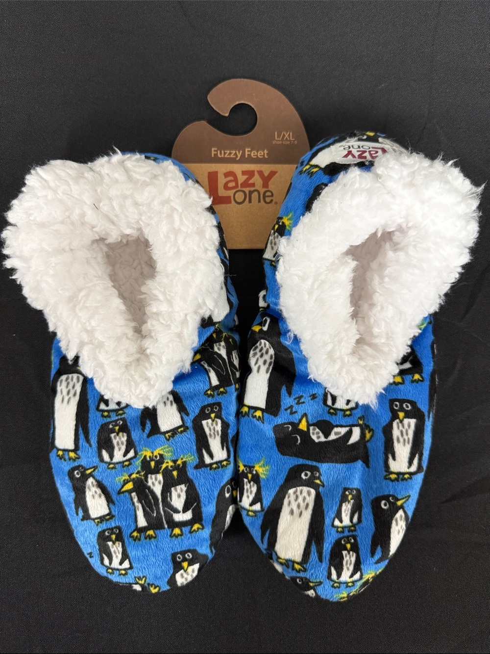 Lazy One Kids Blue Penguin Fuzzy Feet Slippers